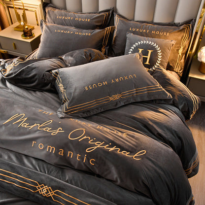 Four-Piece Milk Velvet Set On Light Luxury Bed    Home Decor Supply | Online Retail | ShoreShopper.com