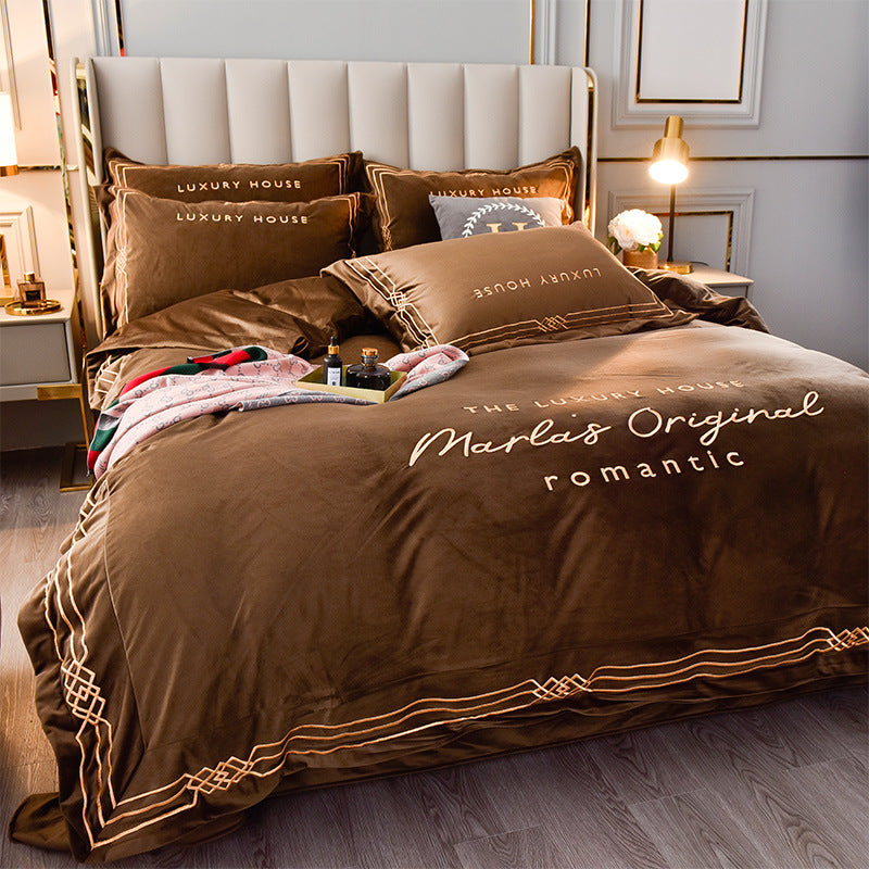 Four-Piece Milk Velvet Set On Light Luxury Bed    Home Decor Supply | Online Retail | ShoreShopper.com