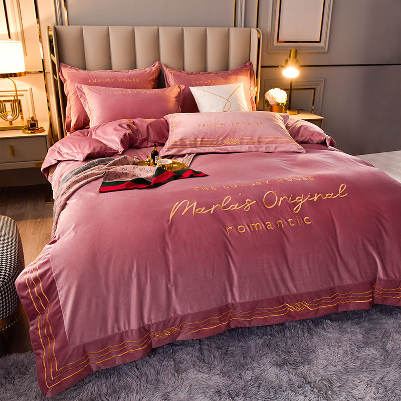 Four-Piece Milk Velvet Set On Light Luxury Bed    Home Decor Supply | Online Retail | ShoreShopper.com