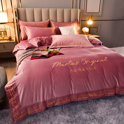 Four-Piece Milk Velvet Set On Light Luxury Bed    Home Decor Supply | Online Retail | ShoreShopper.com