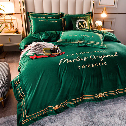 Four-Piece Milk Velvet Set On Light Luxury Bed    Home Decor Supply | Online Retail | ShoreShopper.com