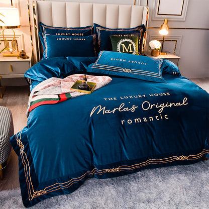 Four-Piece Milk Velvet Set On Light Luxury Bed    Home Decor Supply | Online Retail | ShoreShopper.com