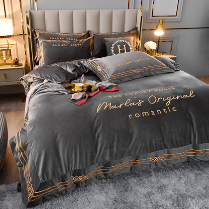 Four-Piece Milk Velvet Set On Light Luxury Bed    Home Decor Supply | Online Retail | ShoreShopper.com