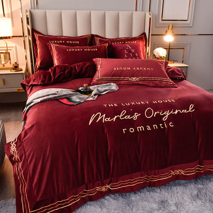 Four-Piece Milk Velvet Set On Light Luxury Bed    Home Decor Supply | Online Retail | ShoreShopper.com