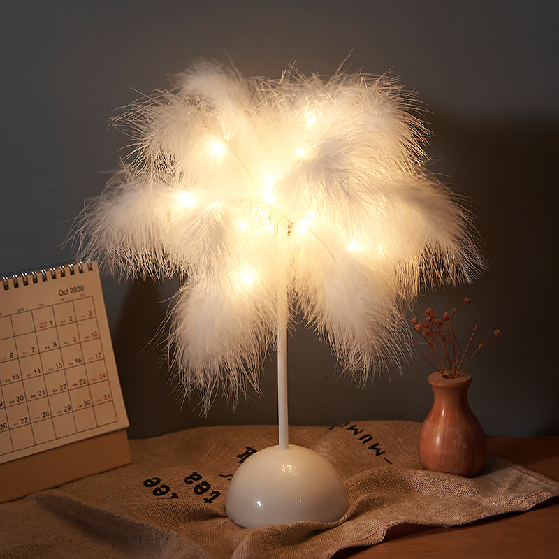 Nordic Feather Table Lamp w/ Remote Control - Dimmable LED Bedside Light - ShoreCo.Shop