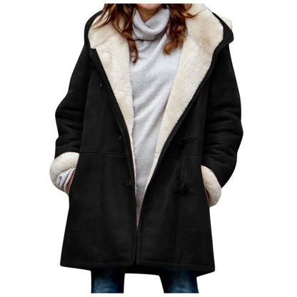 Winter Vintage Button Jackets Women's Warm Fleece Hooded Coat Casual Mid-Length Trench Top Outwear Clothing    Home Decor Supply | Online Retail | ShoreShopper.com