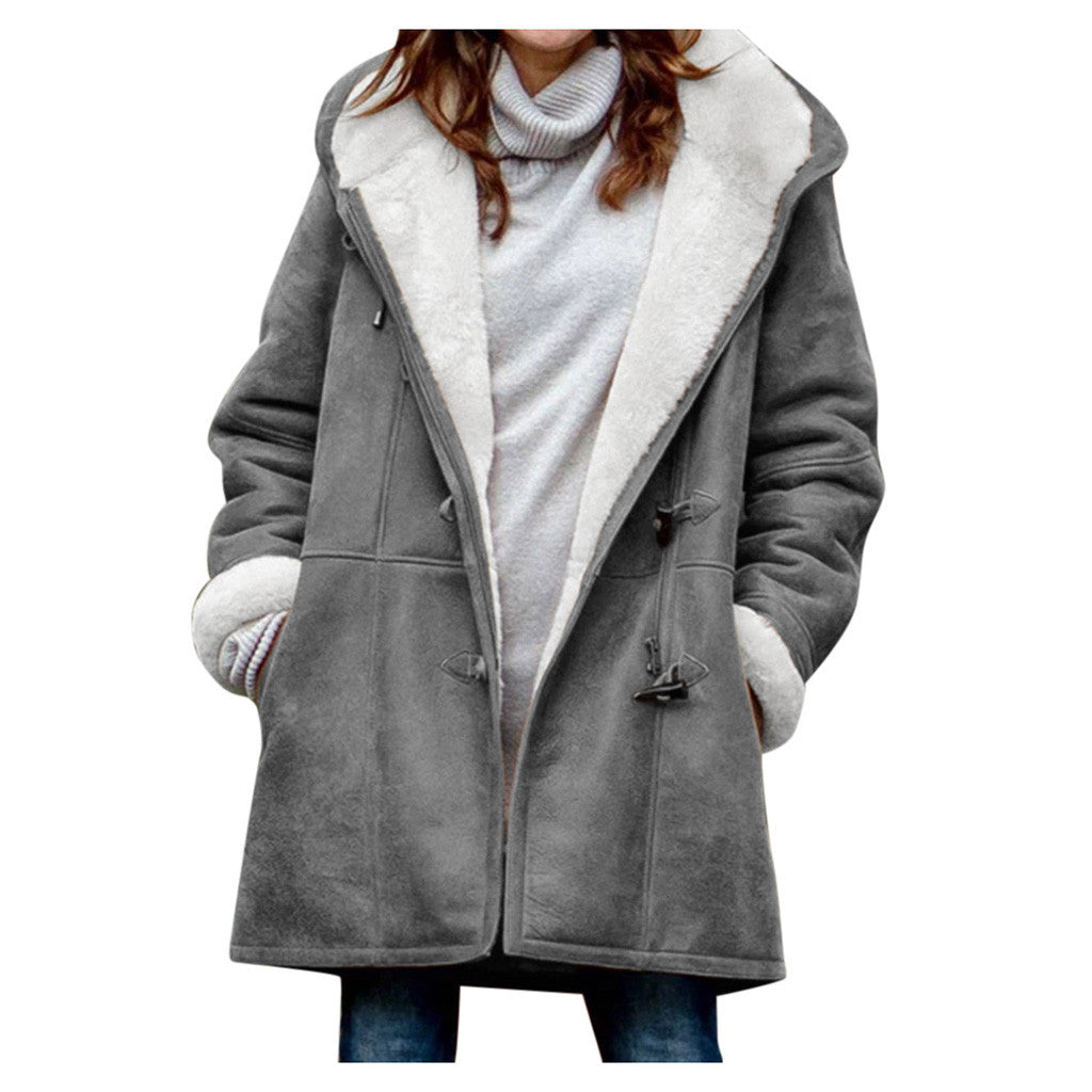 Winter Vintage Button Jackets Women's Warm Fleece Hooded Coat Casual Mid-Length Trench Top Outwear Clothing    Home Decor Supply | Online Retail | ShoreShopper.com