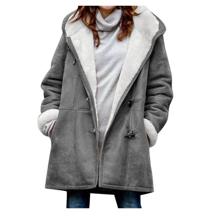 Winter Vintage Button Jackets Women's Warm Fleece Hooded Coat Casual Mid-Length Trench Top Outwear Clothing    Home Decor Supply | Online Retail | ShoreShopper.com