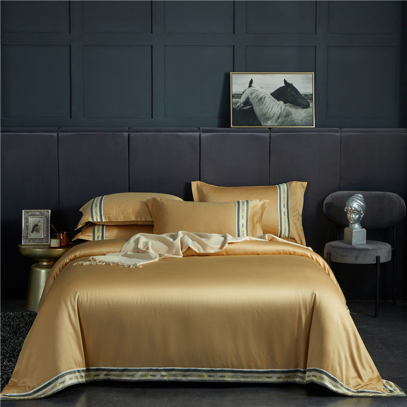 Four-piece Set Of Washed Silk Satin Striped Sheets, Solid Color Ice Silk Jane Ou Silk Slippery Bed Linen    Home Decor Supply | Online Retail | ShoreShopper.com