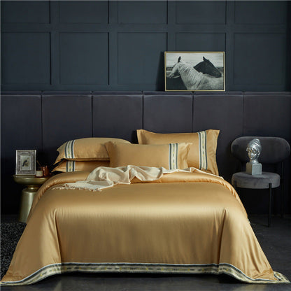 Four-piece Set Of Washed Silk Satin Striped Sheets, Solid Color Ice Silk Jane Ou Silk Slippery Bed Linen    Home Decor Supply | Online Retail | ShoreShopper.com
