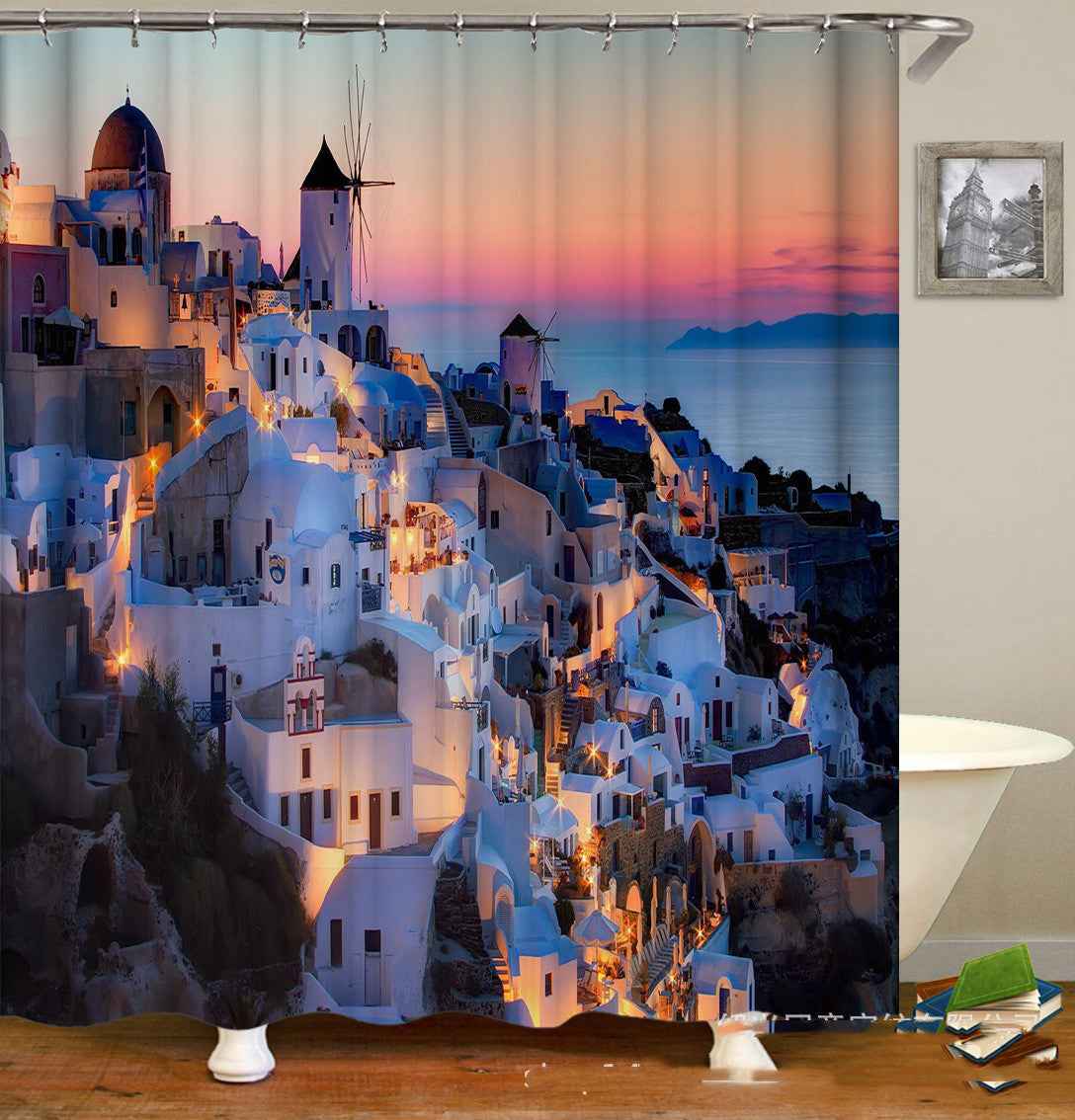 Castle Lighthouse Digital Printing Shower Curtain