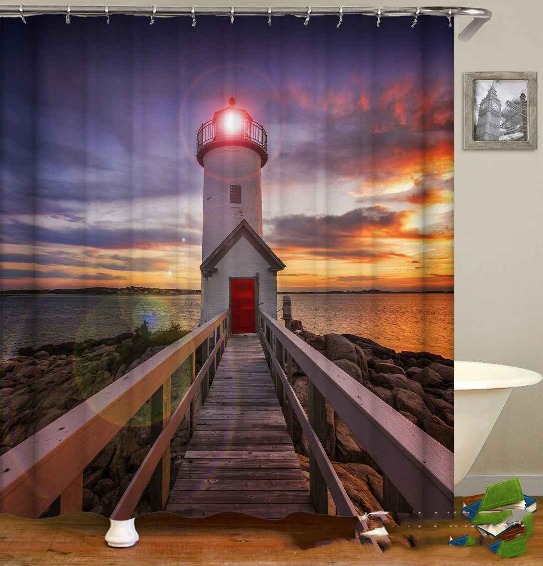Castle Lighthouse Digital Printing Shower Curtain