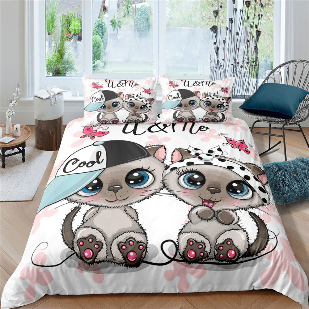 Pet Kitten Three-piece 3D Digital Printing Quilt Cover Pillowcase    Home Decor Supply | Online Retail | ShoreShopper.com