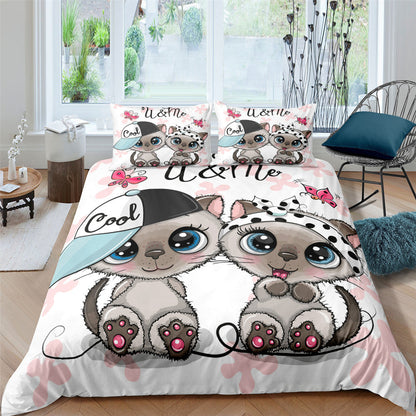 Pet Kitten Three-piece 3D Digital Printing Quilt Cover Pillowcase    Home Decor Supply | Online Retail | ShoreShopper.com