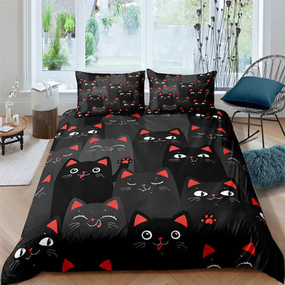 Pet Kitten Three-piece 3D Digital Printing Quilt Cover Pillowcase    Home Decor Supply | Online Retail | ShoreShopper.com