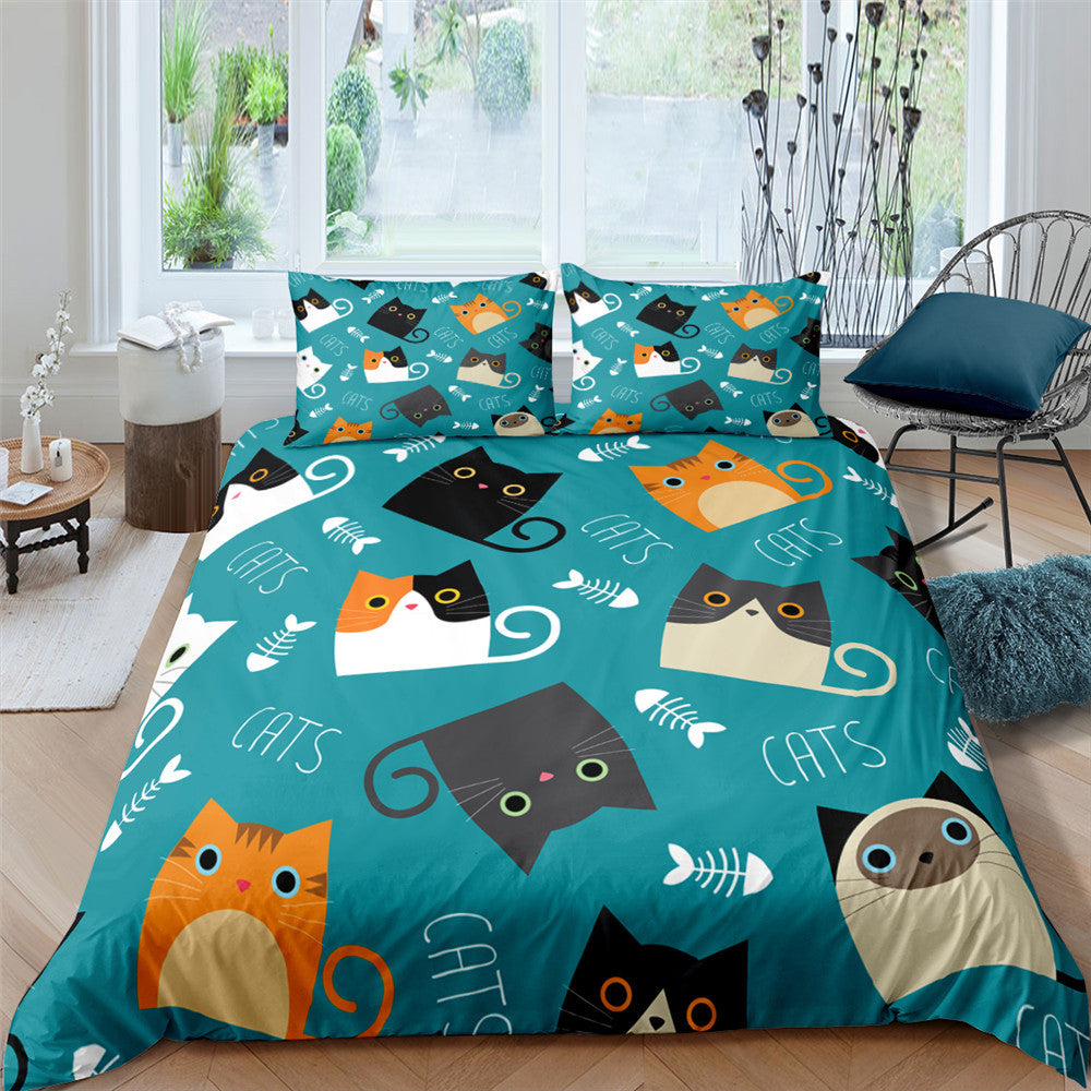 Pet Kitten Three-piece 3D Digital Printing Quilt Cover Pillowcase    Home Decor Supply | Online Retail | ShoreShopper.com