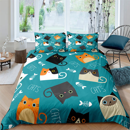 Pet Kitten Three-piece 3D Digital Printing Quilt Cover Pillowcase    Home Decor Supply | Online Retail | ShoreShopper.com