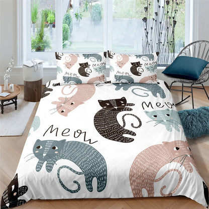 Pet Kitten Three-piece 3D Digital Printing Quilt Cover Pillowcase    Home Decor Supply | Online Retail | ShoreShopper.com