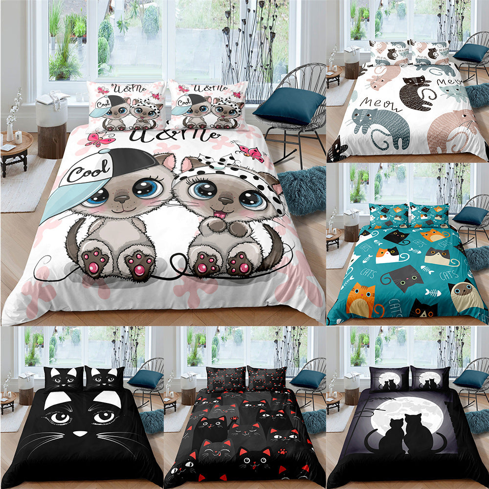 Pet Kitten Three-piece 3D Digital Printing Quilt Cover Pillowcase    Home Decor Supply | Online Retail | ShoreShopper.com
