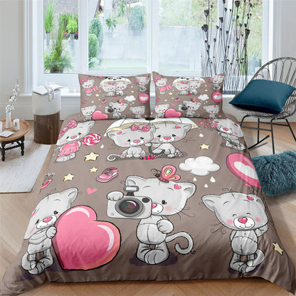 3D Digital Printing Plaid Bear Quilt Cover Three-piece Set And Four-piece Bed Sheet Set    Home Decor Supply | Online Retail | ShoreShopper.com