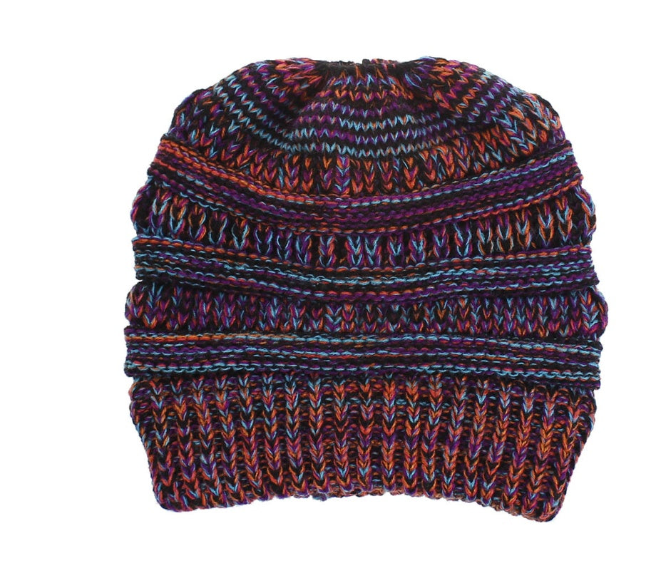 Mixed Color Knitted Wool Hat Ladies Non-labeled Ponytail Hat - ShoreCo.Shop