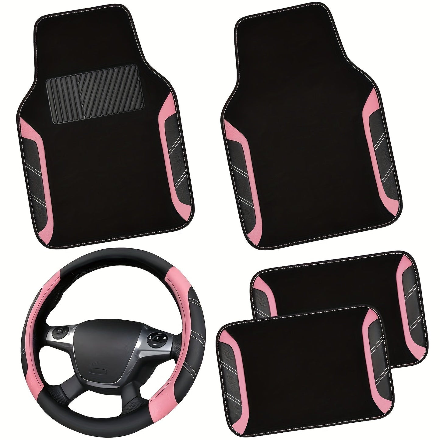 Steering Wheel Cover And Waterproof Car Floor Mats, Microfiber Universal Car Combo Fit for 95% Sedan, SUV, Cars, 14.5-15inch Sporty Anti-Slip Safety Comfortable Design    Home Decor Supply | Online Retail | ShoreShopper.com