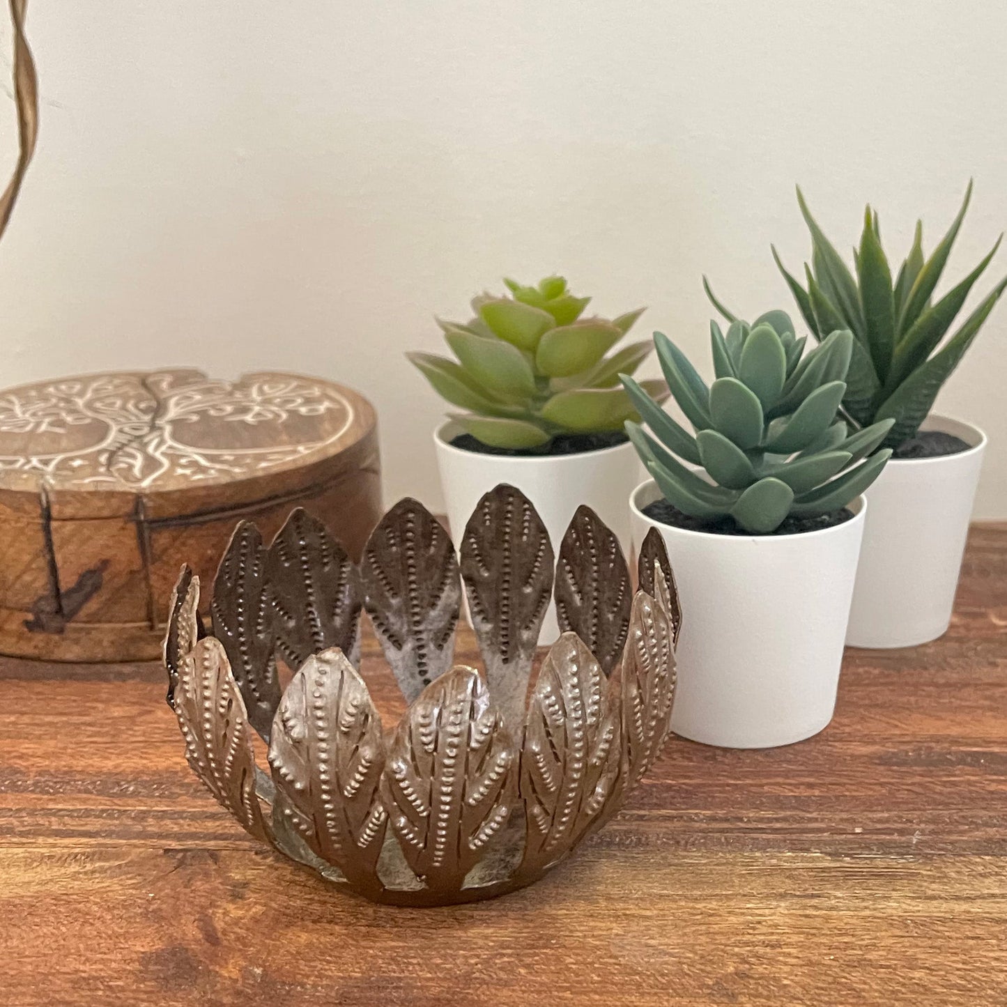 Decorative Drum Art Bowl or Votive, Mango Leaf    Home Decor Supply | Online Retail | ShoreShopper.com
