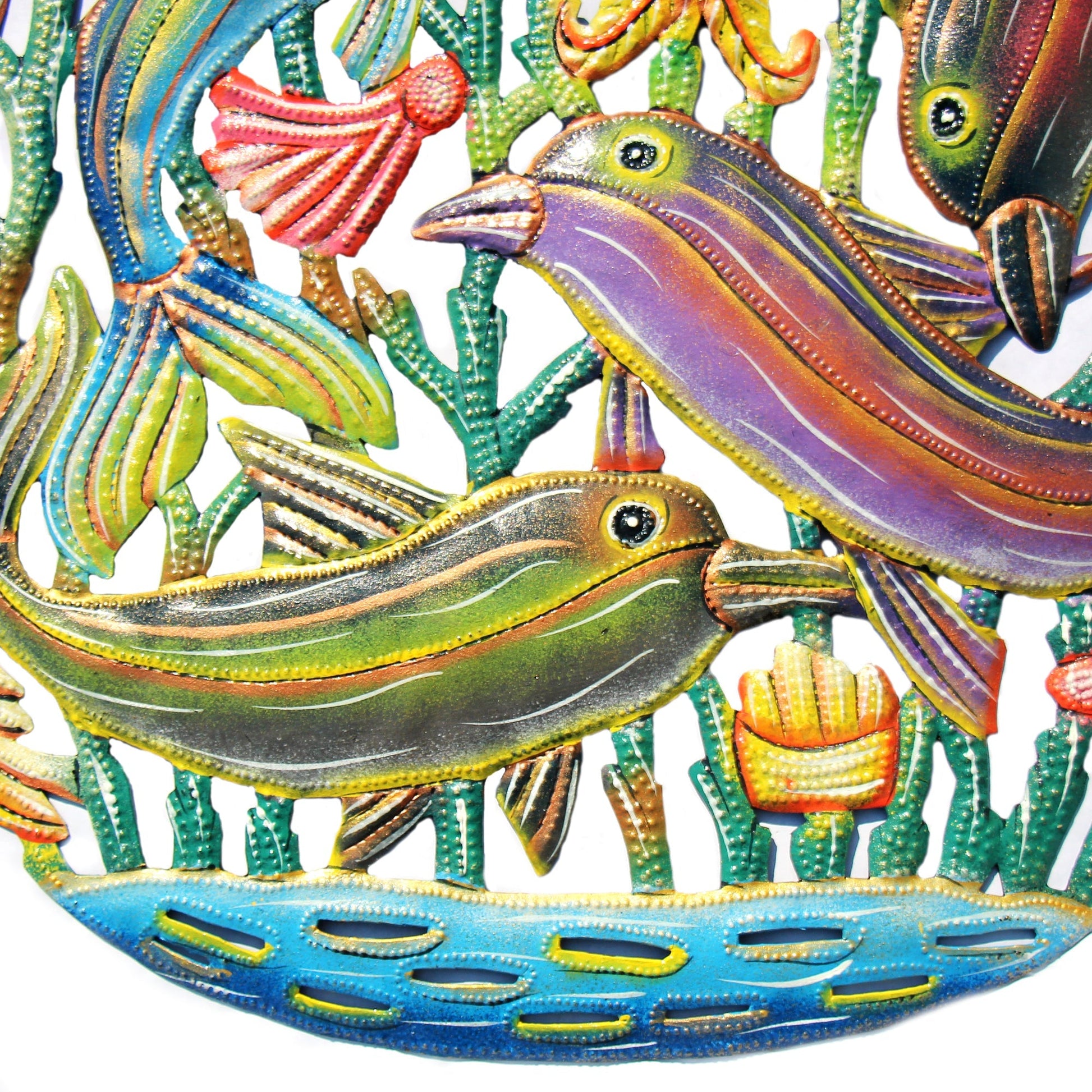 Coastal Playful Dolphins Haitian Metal Drum Wall Art    Home Decor Supply | Online Retail | ShoreShopper.com