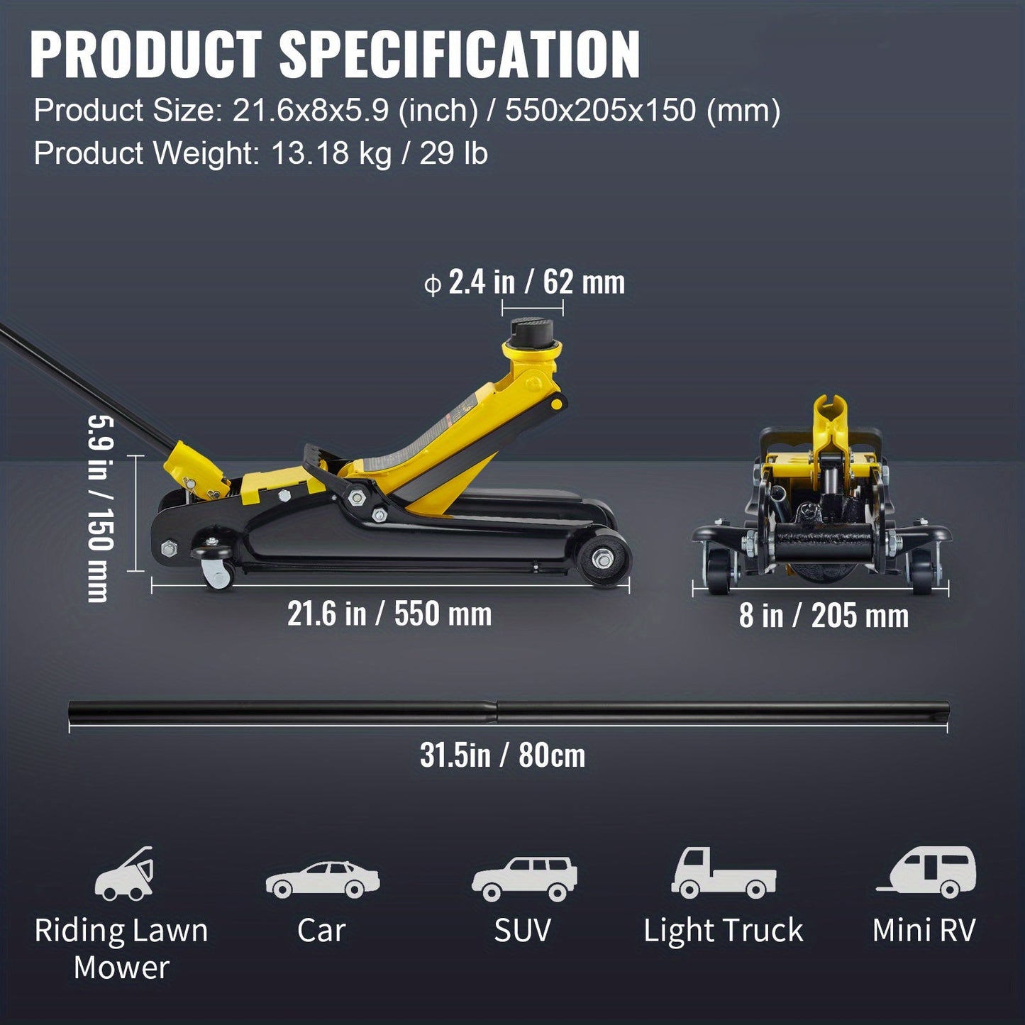 Happybuy 2.5 Ton Alloy Single Cylinder Compact Car Jack 3"-15"    Home Decor Supply | Online Retail | ShoreShopper.com