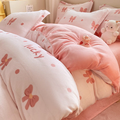 Winter Thickening Milk Fiber Bed Four-piece Coral Velvet Quilt Cover Flange Double-sided Bed Sheet Three-piece Bedding    Home Decor Supply | Online Retail | ShoreShopper.com