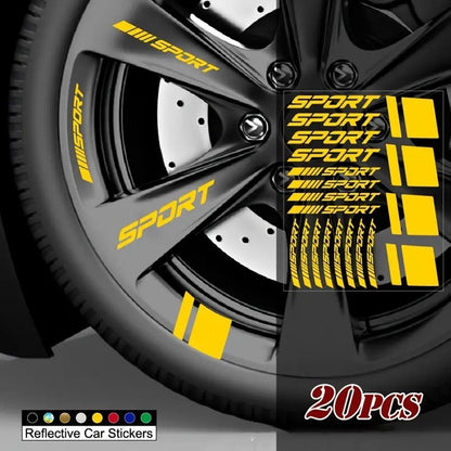 20pcs Reflective Sport Car Wheel Rim Vinyl Stickers - Self-Adhesive Racing Stripe Decals with Glossy Finish, Checkered & Stripe Patterns, Red/ Colors, Irregular Shapes for Night Driving Safety, Easy Application & Removal, Dur    Home Decor Supply | Online Retail | ShoreShopper.com