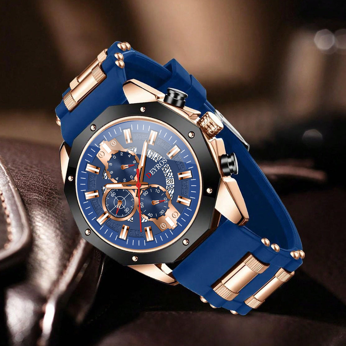Men's Business Quartz Watch with Calendar | Durable Silicone Strap, Blue & Golden-Tone Business Casual Watch, Ideal Gift for Him    Home Decor Supply | Online Retail | ShoreShopper.com