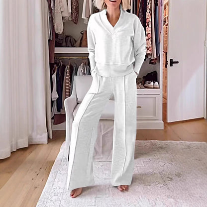Women's Pullover Suit Casual Collared Long-Sleeved V-neck Top And Loose Straight-Leg Pants Fashion Sweatshirt Sport Trousers Set    Home Decor Supply | Online Retail | ShoreShopper.com