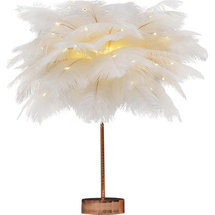 Nordic Feather Table Lamp w/ Remote Control - Dimmable LED Bedside Light - ShoreCo.Shop