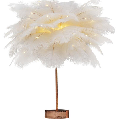 Nordic Feather Table Lamp w/ Remote Control - Dimmable LED Bedside Light - ShoreCo.Shop