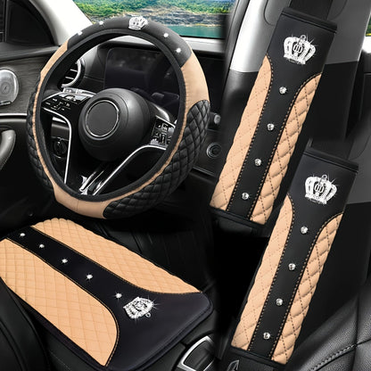 PU Leather Car Steering Wheel Cover Set, Carbon Fiber Pattern, Shoulder Pads, Leather Armrest, 4 pcs, for Comfortable Driving    Home Decor Supply | Online Retail | ShoreShopper.com