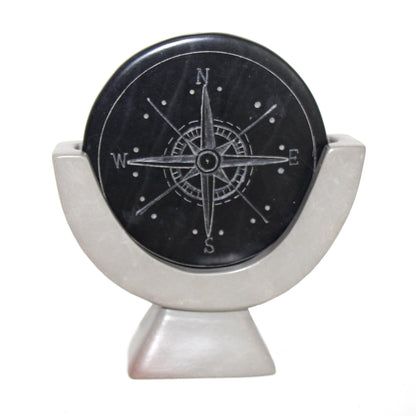 Compass Soapstone Sculpture, Dark Gray Stone    Home Decor Supply | Online Retail | ShoreShopper.com