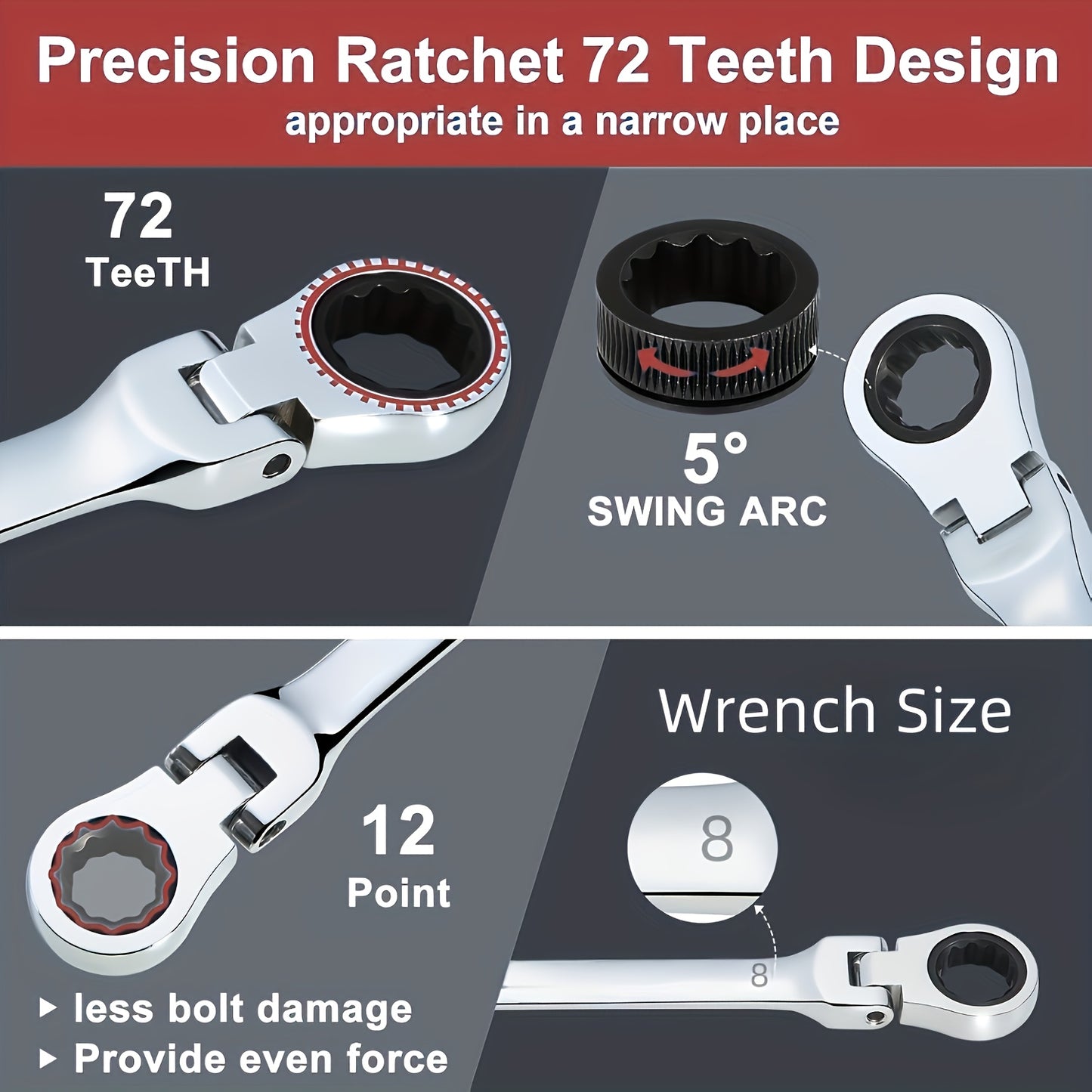 2/10pcs Heavy-duty Industrial 72-tooth Socket Wrenches, Fixed Head and Ratchet Mechanical Tools, 2-in-1 Open and Box Wrenches, Cr-V Structure, Auto Repair, DIY, Professional Tool Kit (compatible with 6&8mm) - ShoreCo.Shop