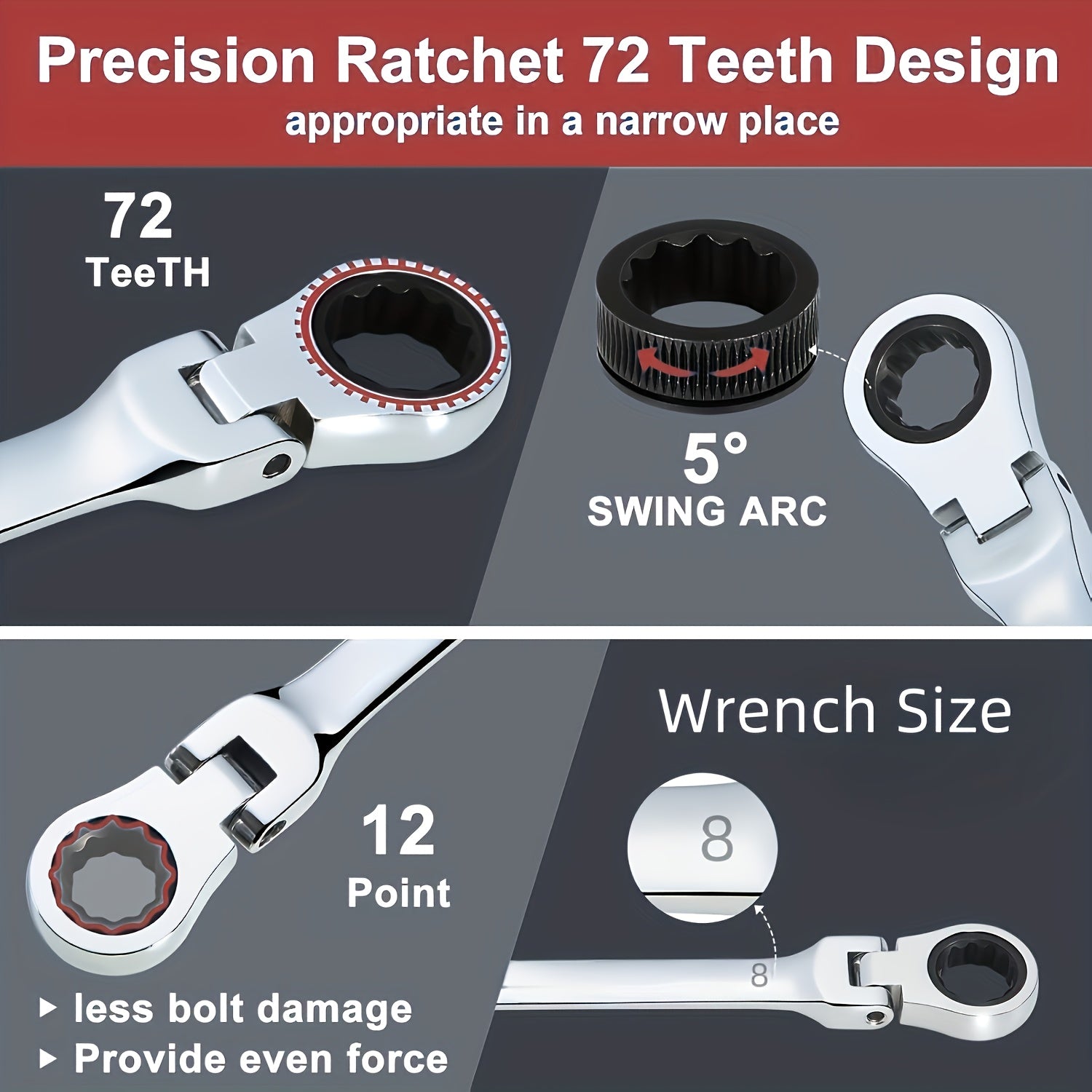 2/10pcs Heavy-duty Industrial 72-tooth Socket Wrenches, Fixed Head and Ratchet Mechanical Tools, 2-in-1 Open and Box Wrenches, Cr-V Structure, Auto Repair, DIY, Professional Tool Kit (compatible with 6&8mm) - ShoreCo.Shop