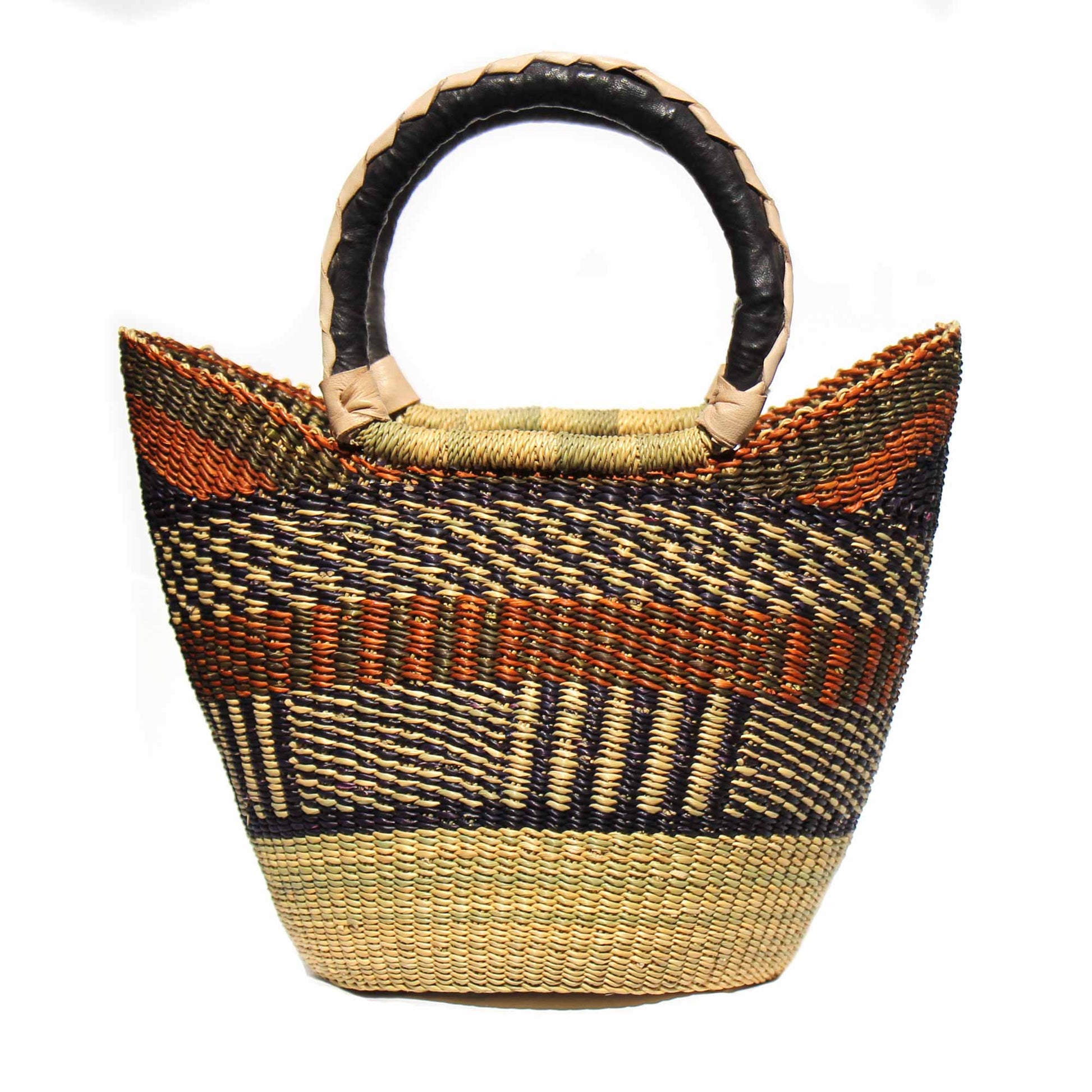 Bolga Tote, Neutrals with Leather Handle - 14-inch    Home Decor Supply | Online Retail | ShoreShopper.com
