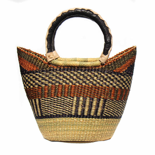 Bolga Tote, Neutrals with Leather Handle - 14-inch    Home Decor Supply | Online Retail | ShoreShopper.com