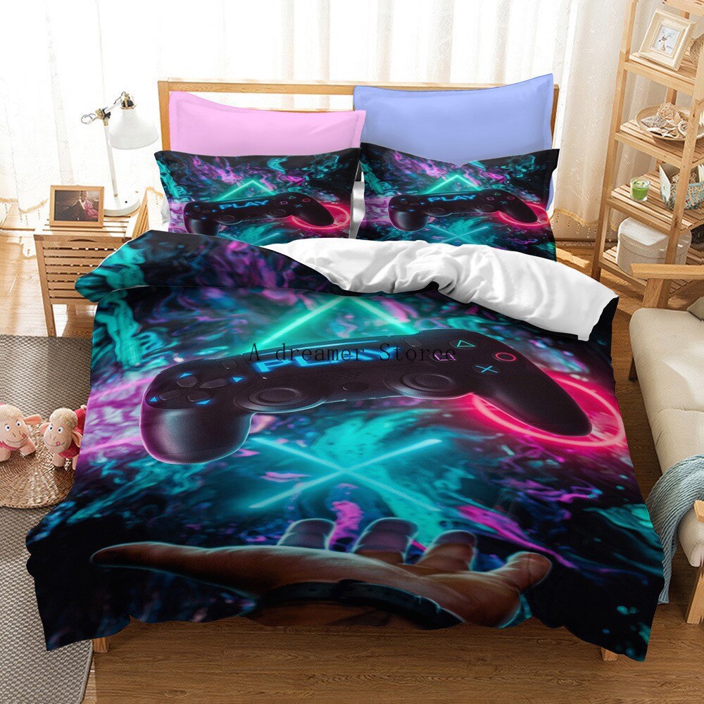 Digital 3D Game Controller Pattern Printed Bedding Three-Piece Set    Home Decor Supply | Online Retail | ShoreShopper.com