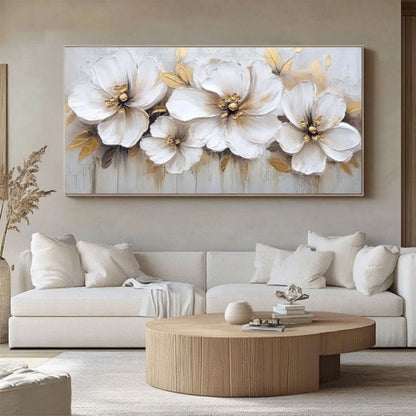 Abstract Flower Oil Painting On Canvas Large Wall Art Minimalist Floral Art Handmade Painting White Modern Home Decor For Living Room    Home Decor Supply | Online Retail | ShoreShopper.com