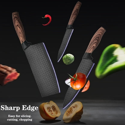 Professional 6pcs Kitchen Knife Set - Chef's Knife, Slicing Knife, Scraper, and Scissors - High Carbon Stainless Steel with Ultra-Sharp Blades, Non-Stick Ergonomic Wooden Handles - Ideal for Home, Travel, and Gift Box Set    Home Decor Supply | Online Retail | ShoreShopper.com