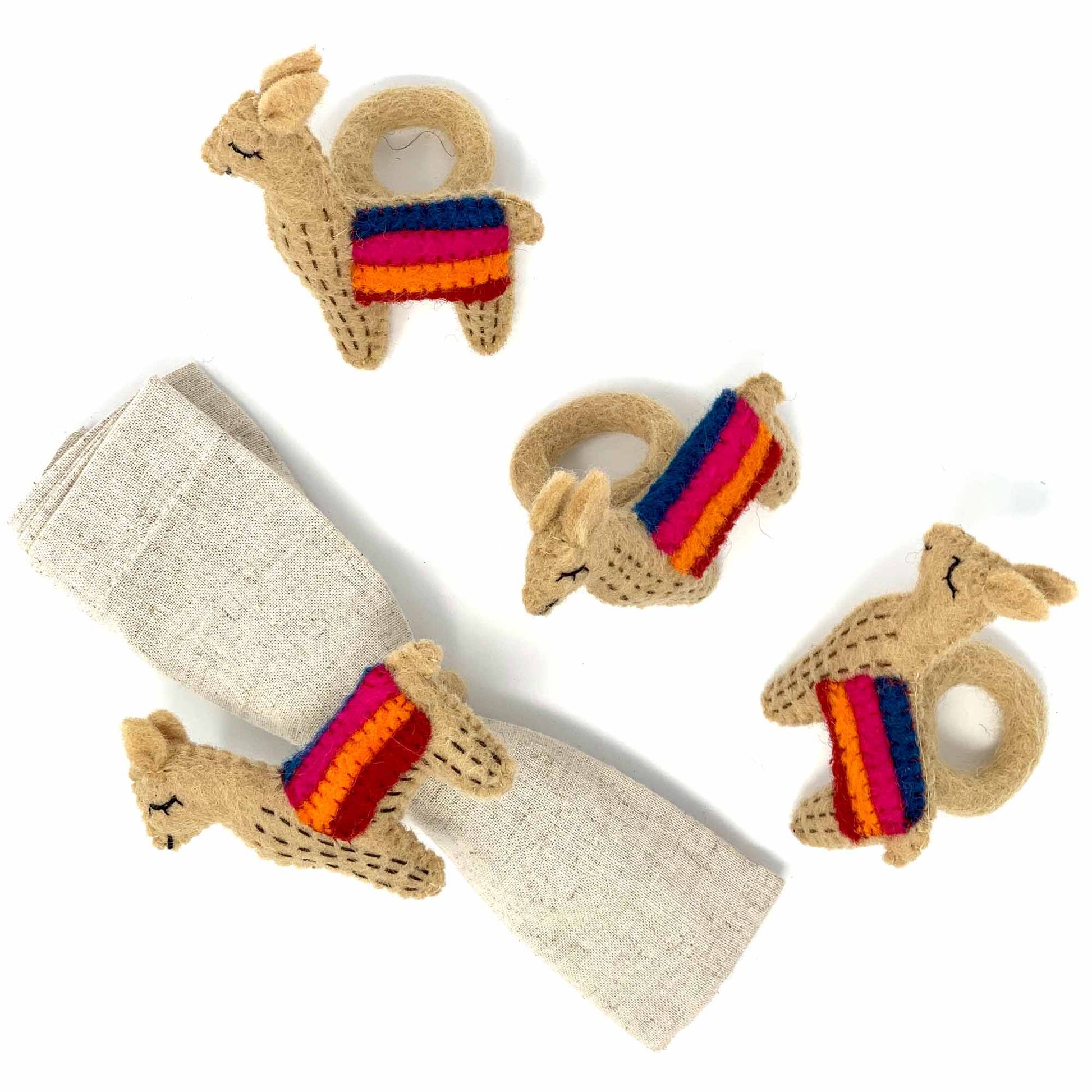 Llama Napkin Rings, Set of Four Tan - Global Groove (T)    Home Decor Supply | Online Retail | ShoreShopper.com