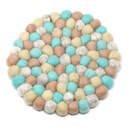 Hand Crafted Felt Ball Trivets from Nepal: Round, Sky - Global Groove (T)    Home Decor Supply | Online Retail | ShoreShopper.com