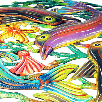 Coastal Playful Dolphins Haitian Metal Drum Wall Art    Home Decor Supply | Online Retail | ShoreShopper.com