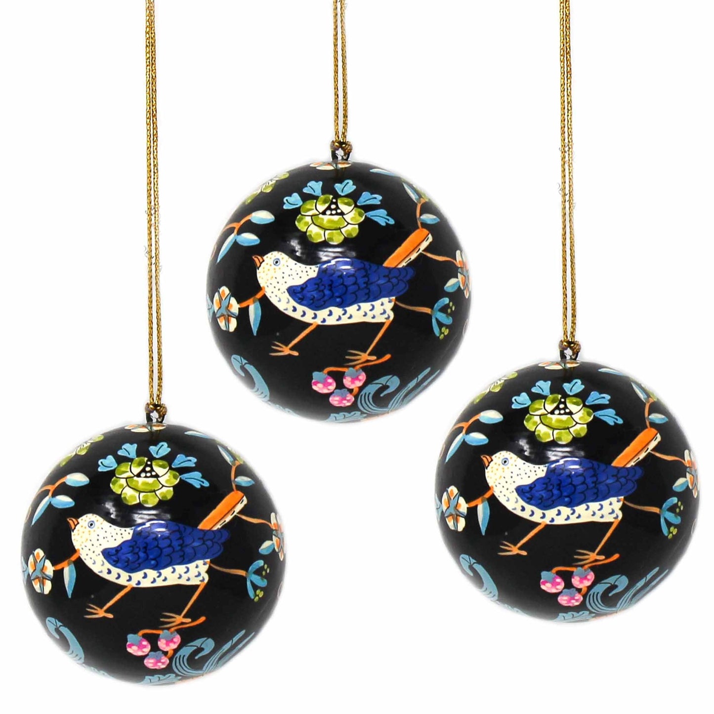 Handpainted Ornament Birds and Flowers, Black - Pack of 3    Home Decor Supply | Online Retail | ShoreShopper.com