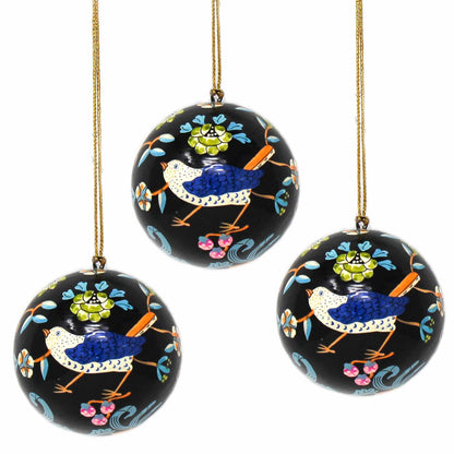 Handpainted Ornament Birds and Flowers, Black - Pack of 3    Home Decor Supply | Online Retail | ShoreShopper.com