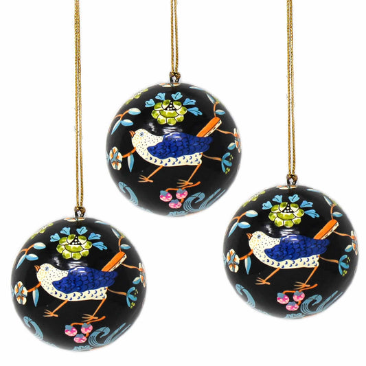 Handpainted Ornament Birds and Flowers, Black - Pack of 3    Home Decor Supply | Online Retail | ShoreShopper.com